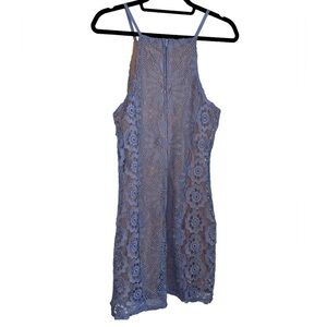 Francesca's Blue Eyelet Lace Blush Liner Halter Dress- Size Large